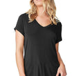 Women Solid Cotton V-Neck Black T-shirt