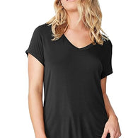 Women Solid Cotton V-Neck Black T-shirt