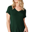 Women Solid Cotton V-Neck Green T-shirt