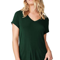 Women Solid Cotton V-Neck Green T-shirt