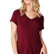 Women Solid Cotton V-Neck Maroon T-shirt