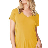 Women Solid Cotton V-Neck Mustard Yellow T-shirt