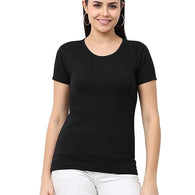 Women Cotton Plain Black T-Shirt