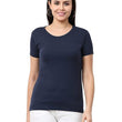 Women Cotton Plain Navy Blue T-Shirt