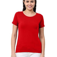 Women Cotton Plain Red T-Shirt