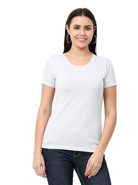 Women Cotton Plain White T-Shirt