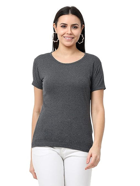 Women Cotton Plain Charcoal T-Shirt