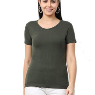 Women Cotton Plain Olive Green T-Shirt