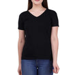 Women Plain V Neck Black T-Shirt