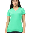 Women Plain V Neck Pista Green T-Shirt