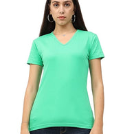 Women Plain V Neck Pista Green T-Shirt