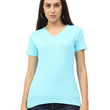 Women Plain V Neck Sky Blue T-Shirt