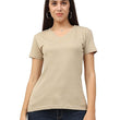 Women Plain V Neck Light Brown T-Shirt