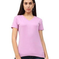 Women Plain V Neck Lavender T-Shirt