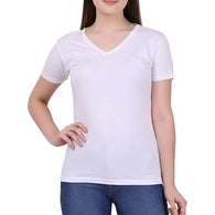 Women Plain V Neck White T-Shirt