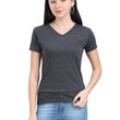 Women Plain V Neck Charcoal T-Shirt