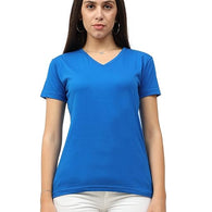 Women Plain V Neck Royal Blue T-Shirt