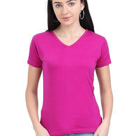 Women Plain V Neck Magenta T-Shirt