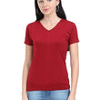 Women Plain V Neck Red T-Shirt