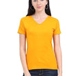 Women Plain V Neck Mustard Yellow T-Shirt