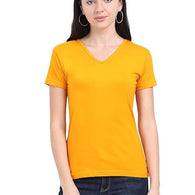 Women Plain V Neck Mustard Yellow T-Shirt