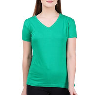 Women Plain V Neck Green T-Shirt