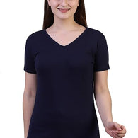 Women Plain V Neck Navy Blue T-Shirt