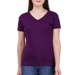 Women Plain V Neck Purple T-Shirt