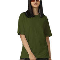 Women Cotton Oversized Olive T-shirt