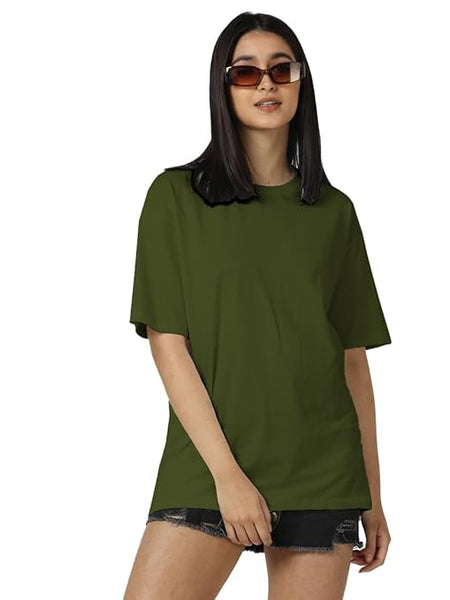 Women Cotton Oversized Olive T-shirt