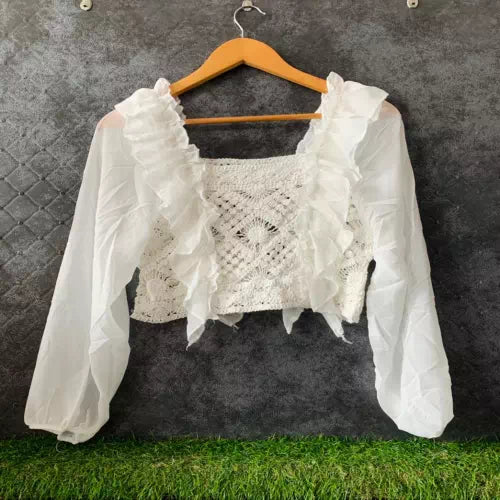 Classy White Knitting Georgette Top