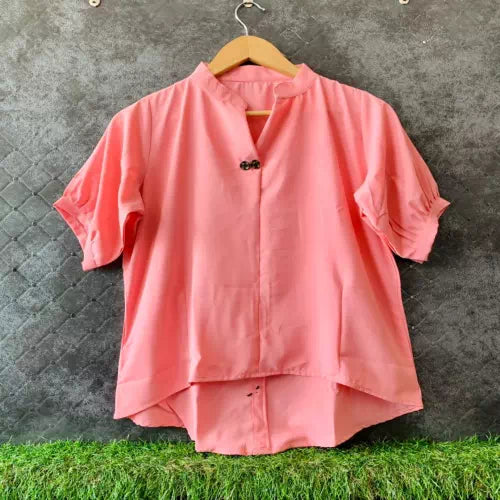 Coral Casual Pleated Half Sleeve 2 Button Up Down Top