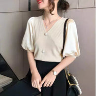 Spring Autumn Women V Neck Casual Shirts