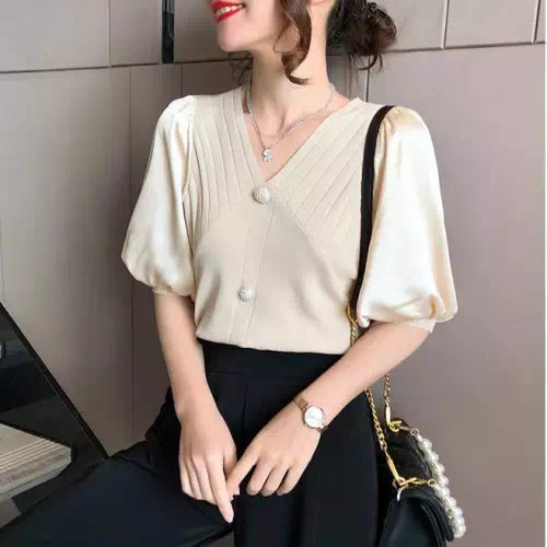 Spring Autumn Women V Neck Casual Shirts